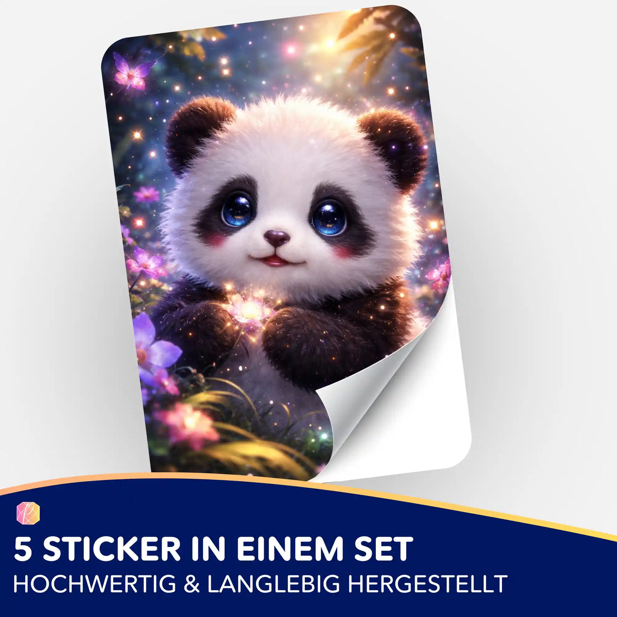 5er Diamond Painting Aufkleber-Set mit süßem Panda Motiv „Still trägt das Licht“ für Bastelbedarf und Organisation