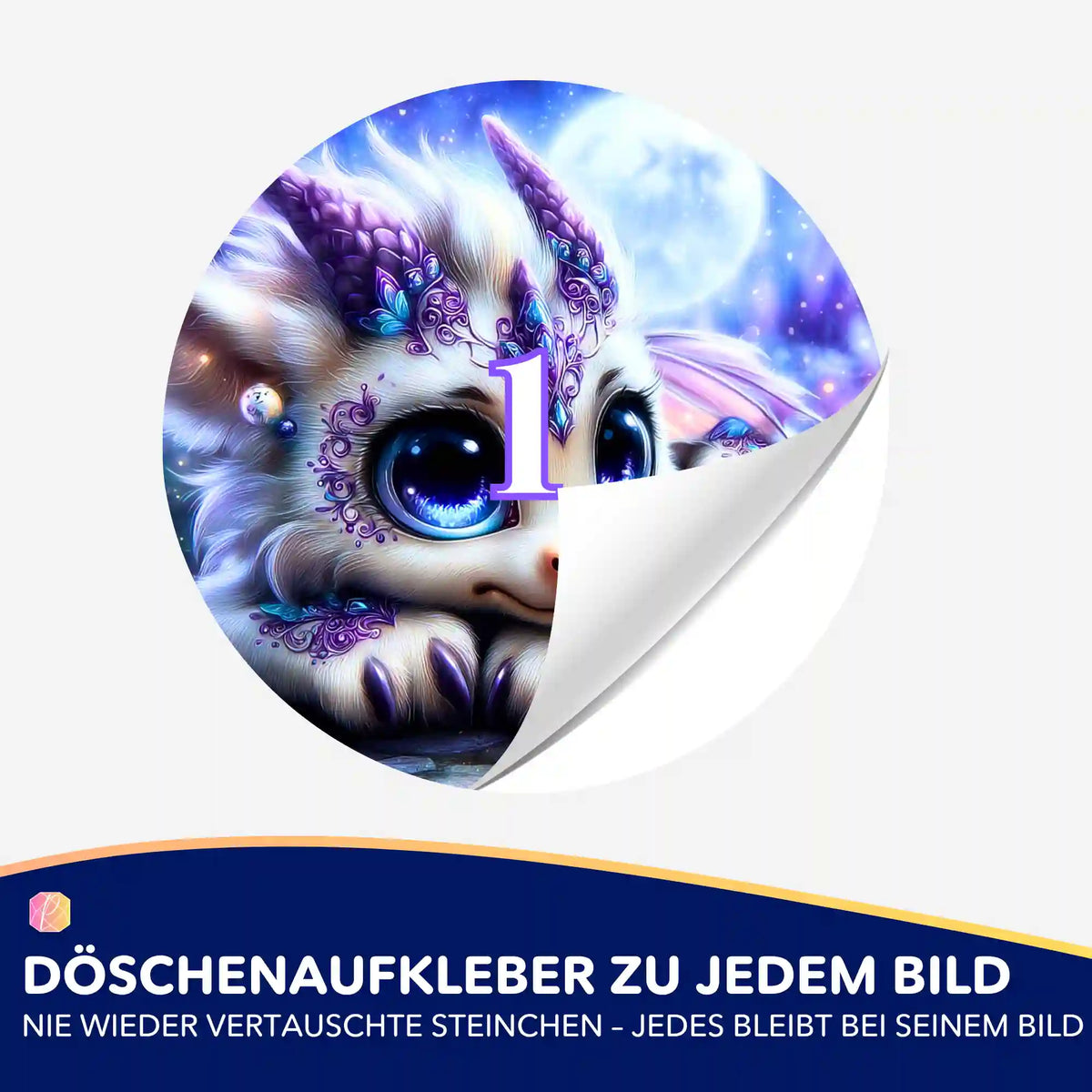 Runder Döschenaufkleber mit Fantasy-Drachenmotiv zur Organisation von Diamond Painting Steinchen