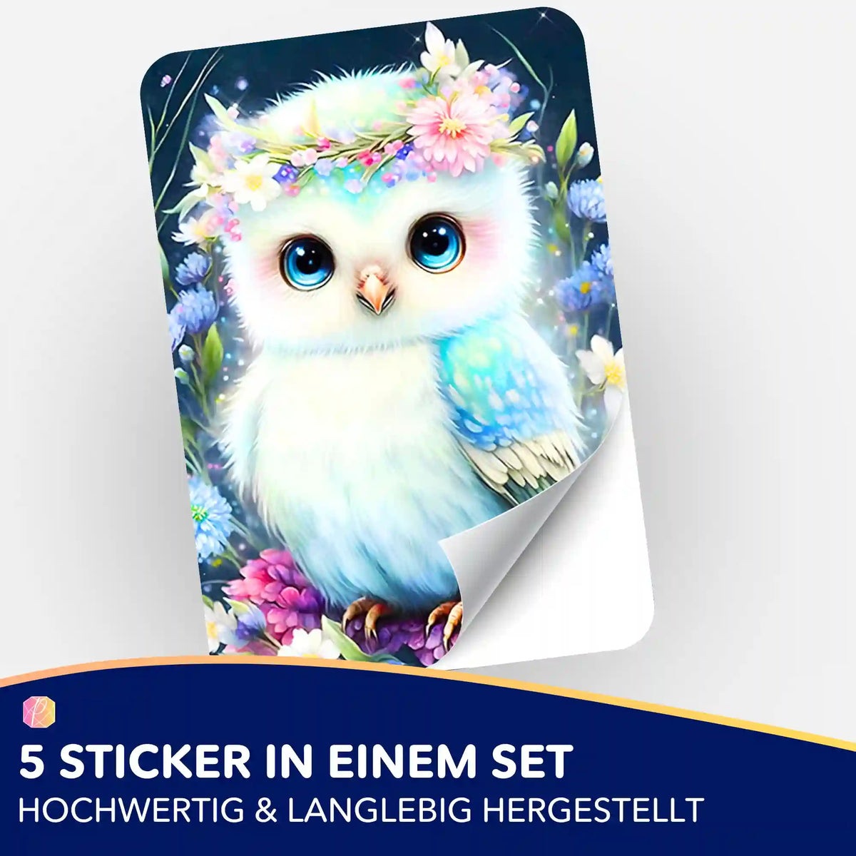 5er-Set Aufkleber mit niedlicher Eule im Blumenmeer für Diamond Painting Zubehör und Organisation