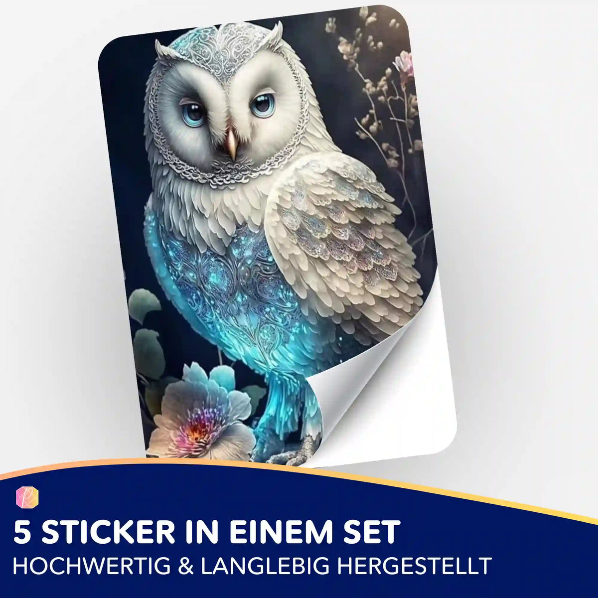 5-teiliges Aufkleber-Set mit weißer Eule als Motiv, ideal für Diamond Painting und Malen nach Zahlen Organisation