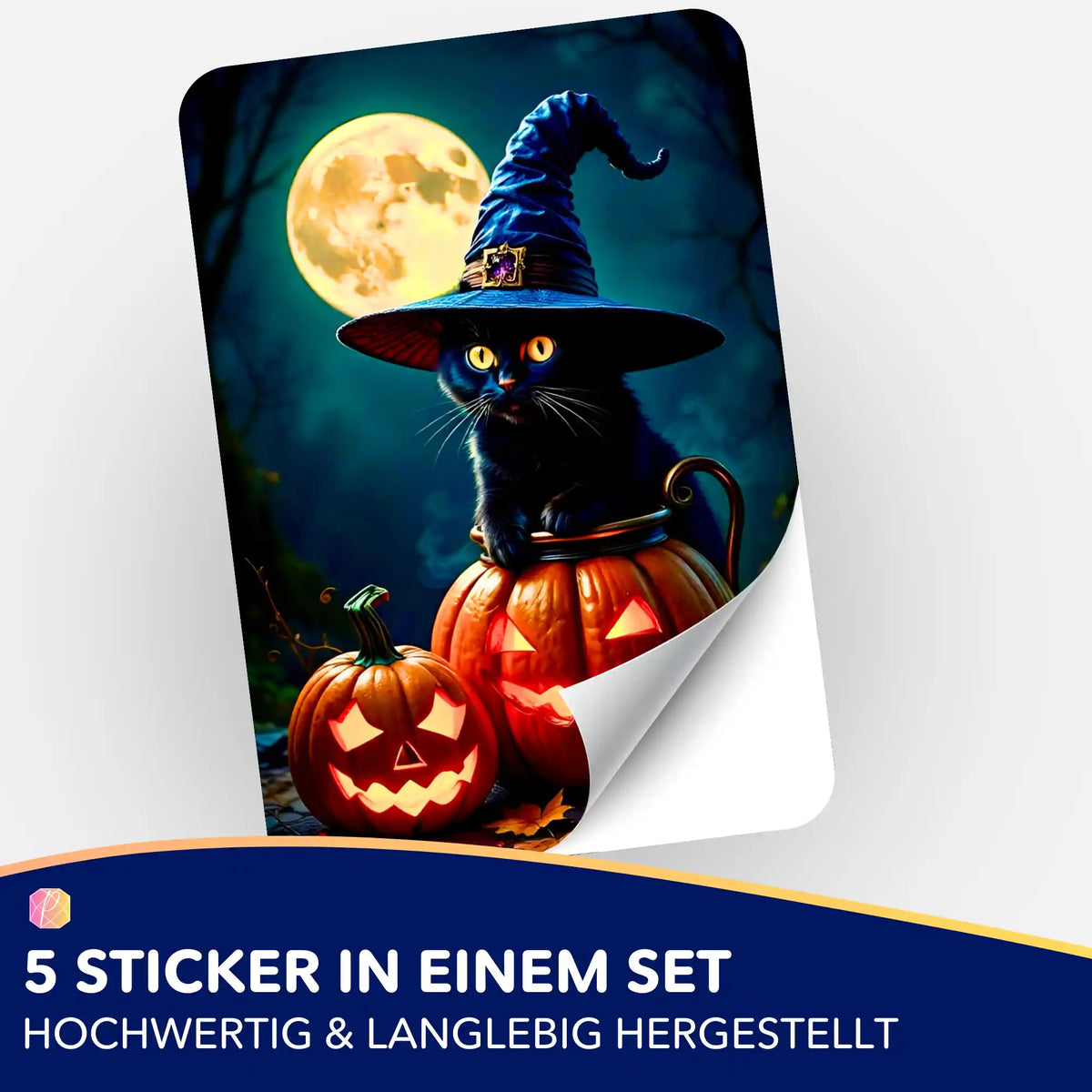 5er-Set Aufkleber Wizard Cat für Diamond Painting oder Malen nach Zahlen Organisation