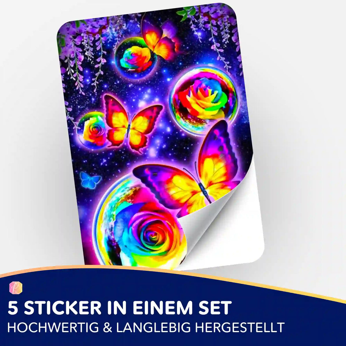 5-er Sticker Set Schmetterlingstanz mit bunten Blumen für Diamond Painting Zubehör und Bastelprojekte