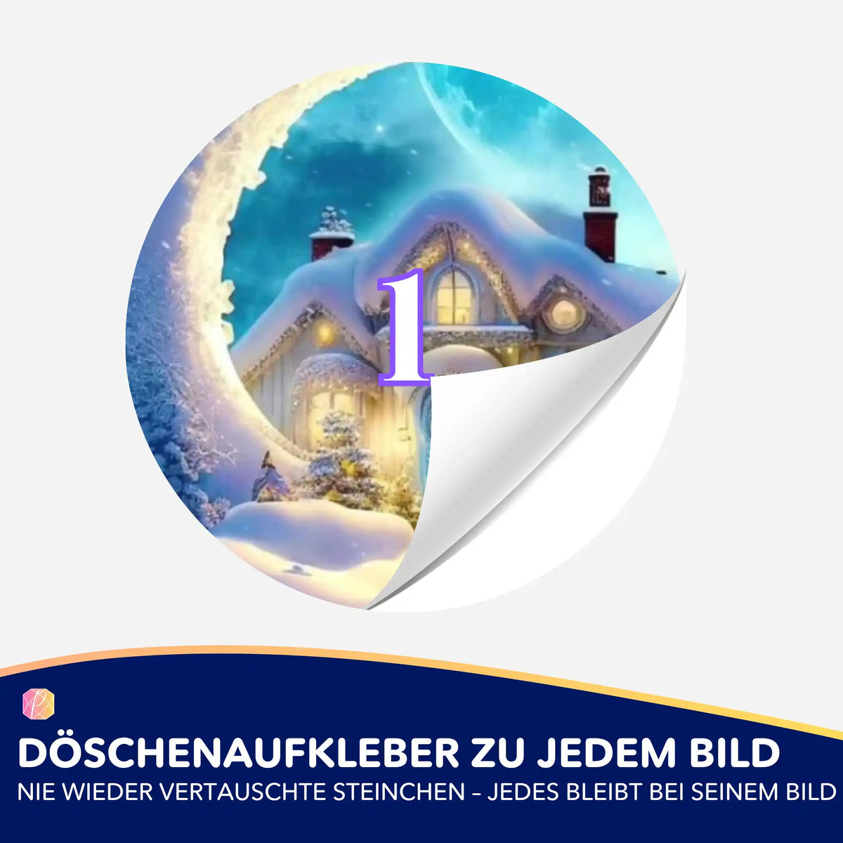 Runder Döschenaufkleber mit Märchen-Motiv Moon and Snow für Diamond Painting Zubehör zur Ordnung der Steinchen.
