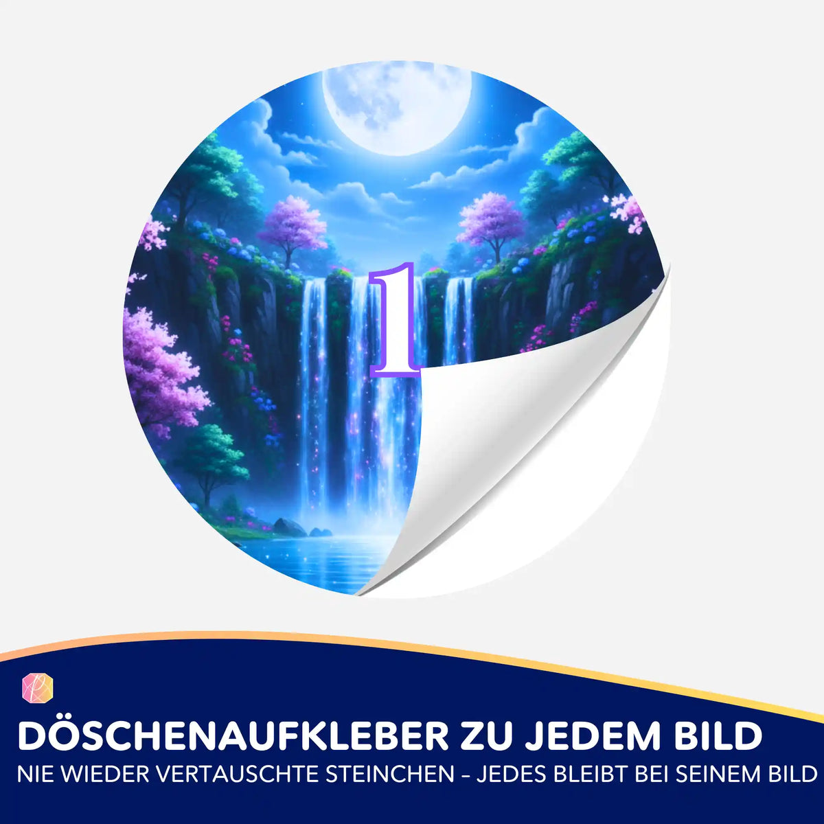 Runder Döschenaufkleber mit Fantasy-Wasserfallmotiv für Diamond Painting Zubehör zur Ordnung der Steine
