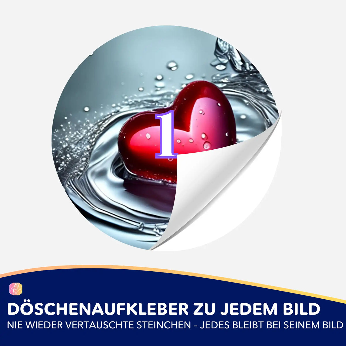 Runder Döschenaufkleber mit Waterheart-Motiv zur Organisation von Diamond Painting Steinchen