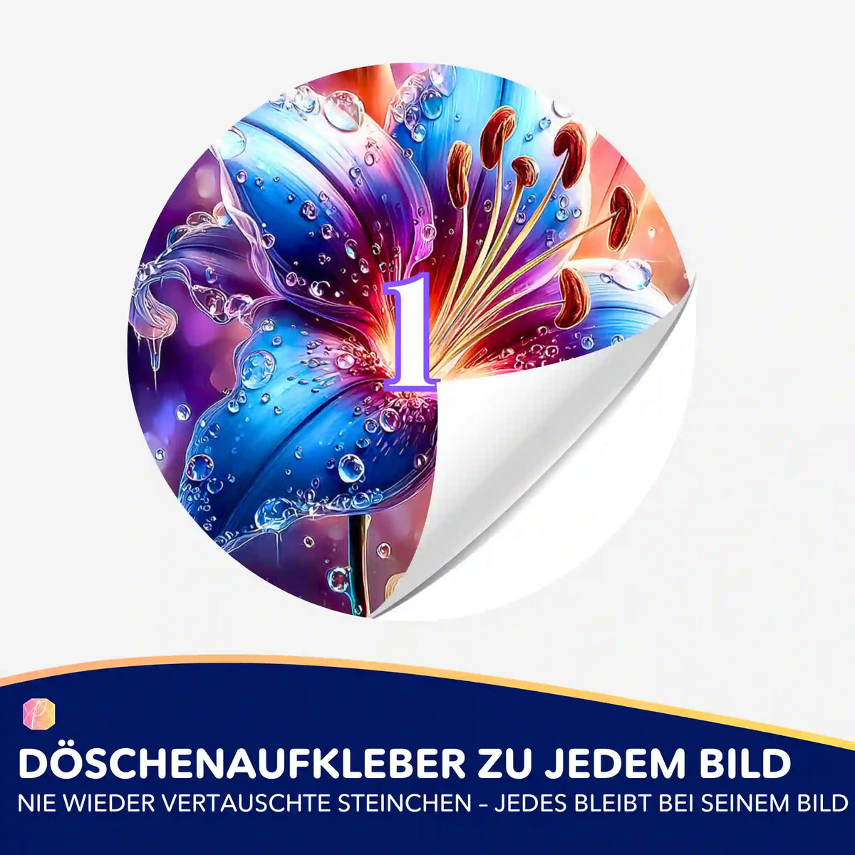 Bunter Diamond Painting Döschenaufkleber mit Blumenmotiv Regenlied zur Organisation der Steinchen