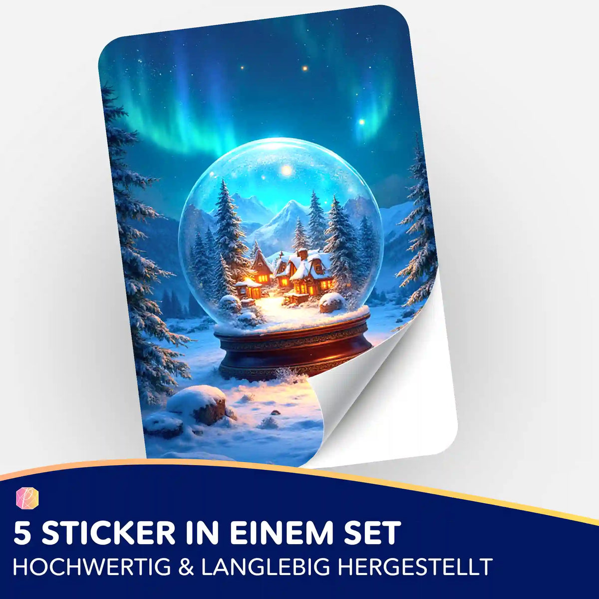 5-teiliges Sticker-Set für Diamond Painting und Bastelbedarf mit Winterlandschaft Motiv Bewahrtes Licht in Schneekugel
