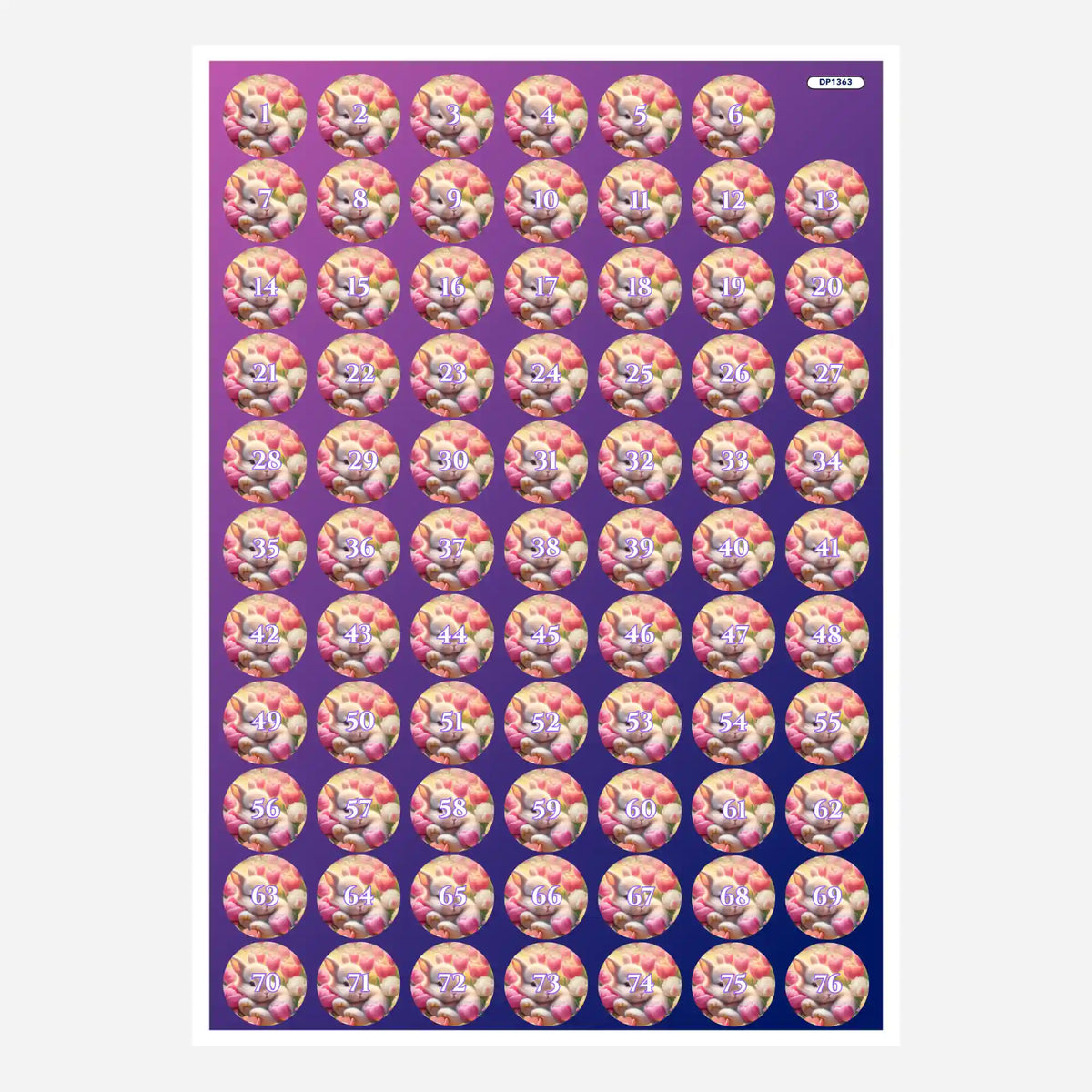 Döschenaufkleber-Set für Diamond Painting Zubehör mit süßem Osterhäschen Motiv und fortlaufender Nummerierung