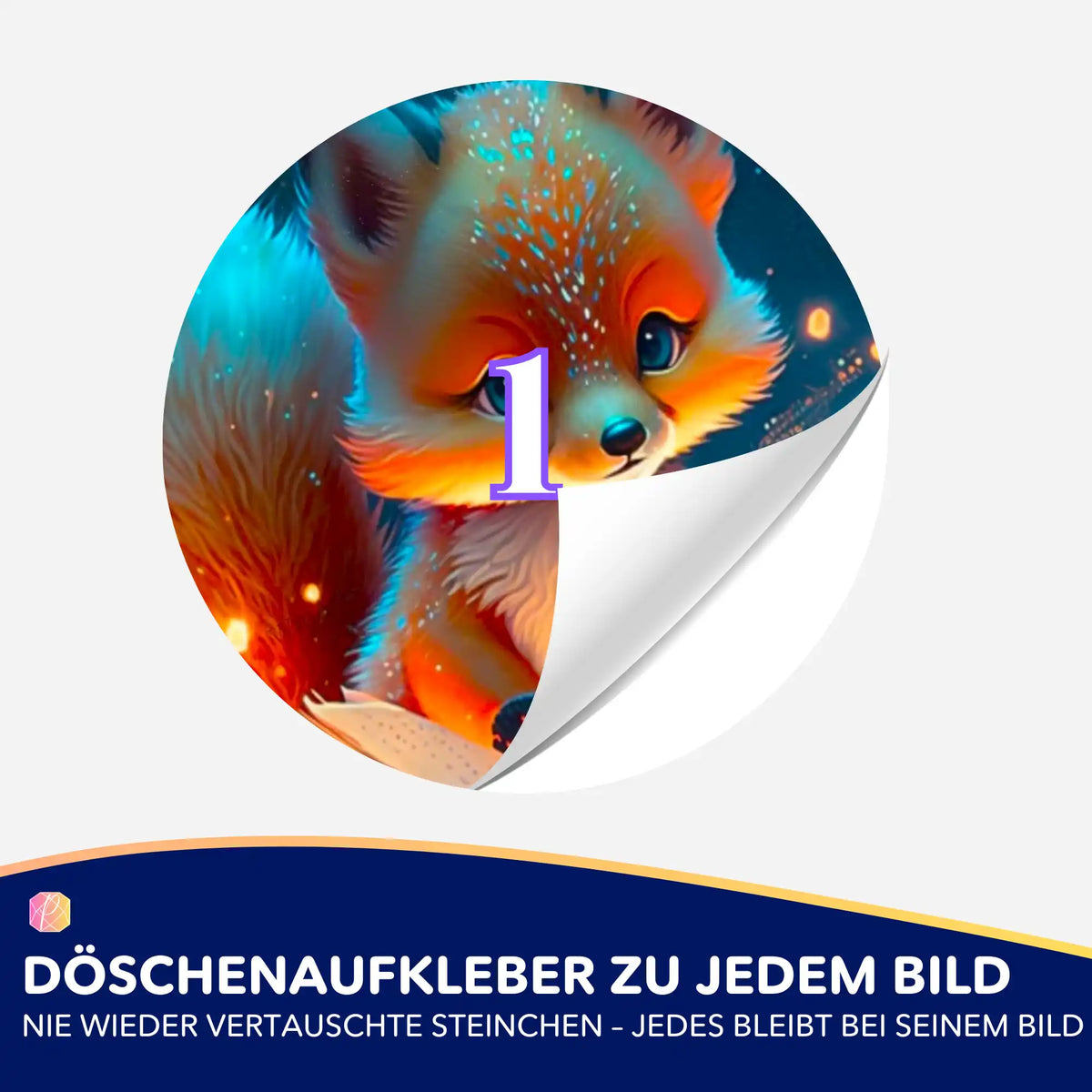 Bunter Fuchs Döschenaufkleber für Diamond Painting zur übersichtlichen Sortierung der Steinchen beim Basteln