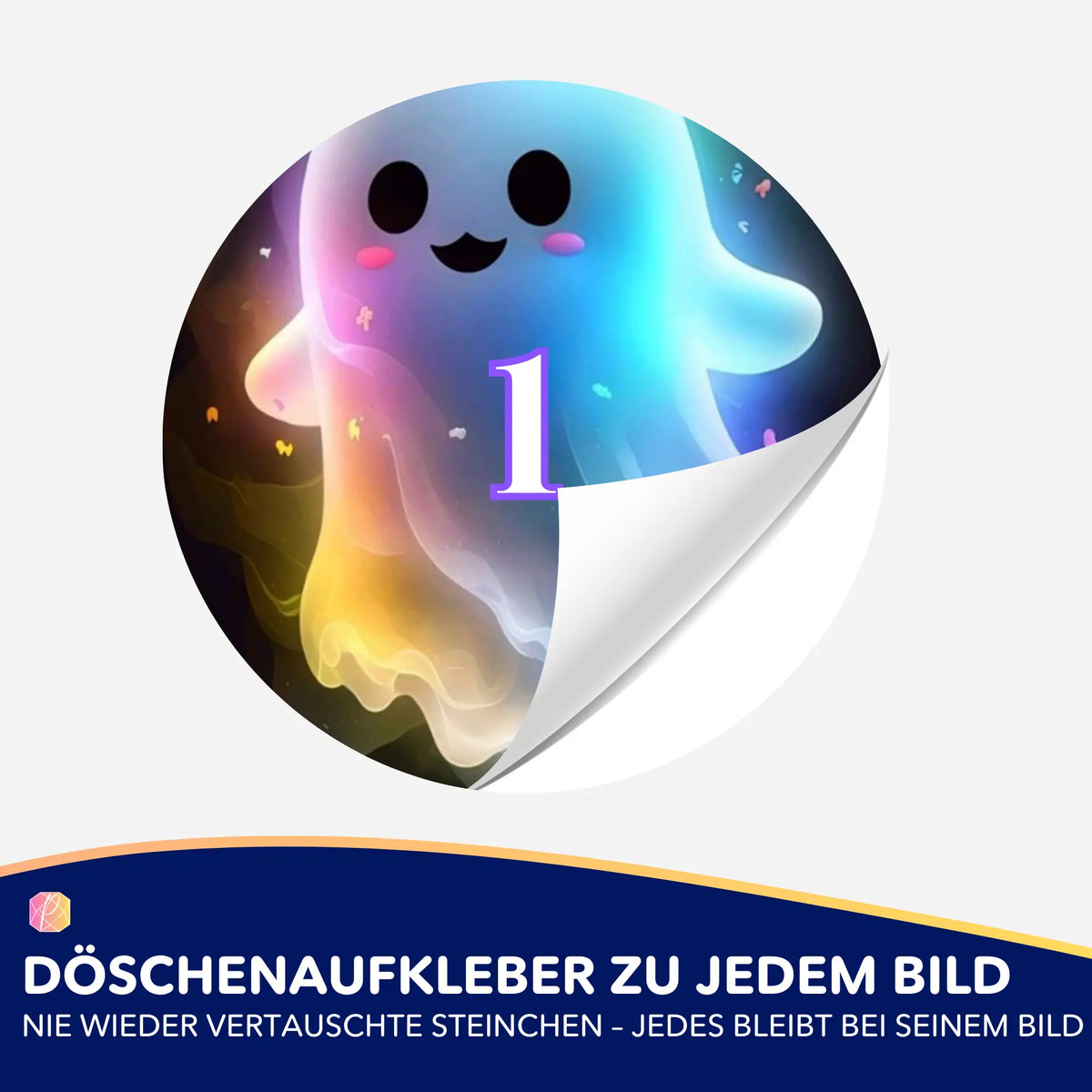 Bunter Diamond Painting Döschenaufkleber mit niedlichem Geist Motiv zur einfachen Sortierung von Steinchen
