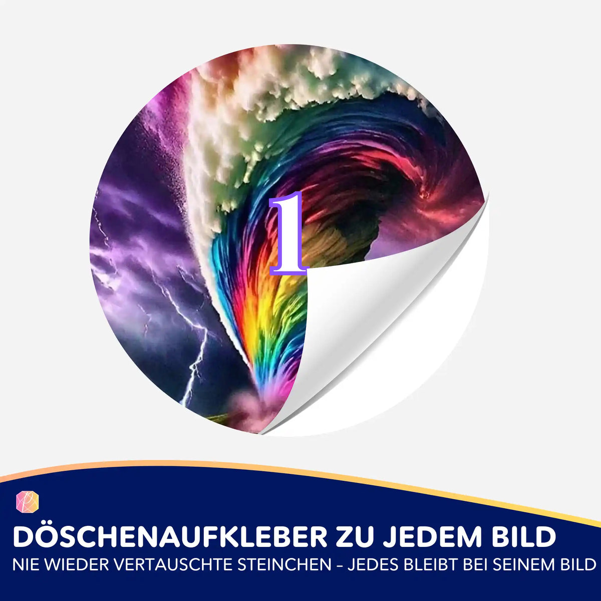 Bunter Wirbelsturm-Döschenaufkleber für Diamond Painting zur einfachen Sortierung der Diamanten beim Basteln.