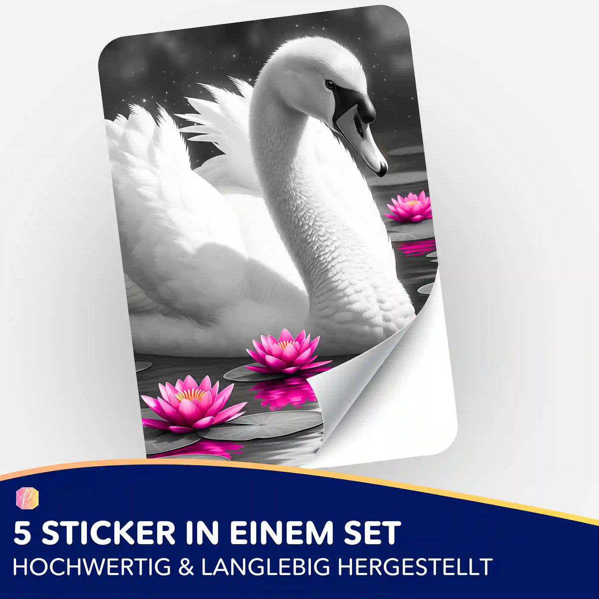 5er-Set Sticker mit Schwan im Seerosensee Motiv zur Organisation von Diamond Painting und Malen nach Zahlen Sets