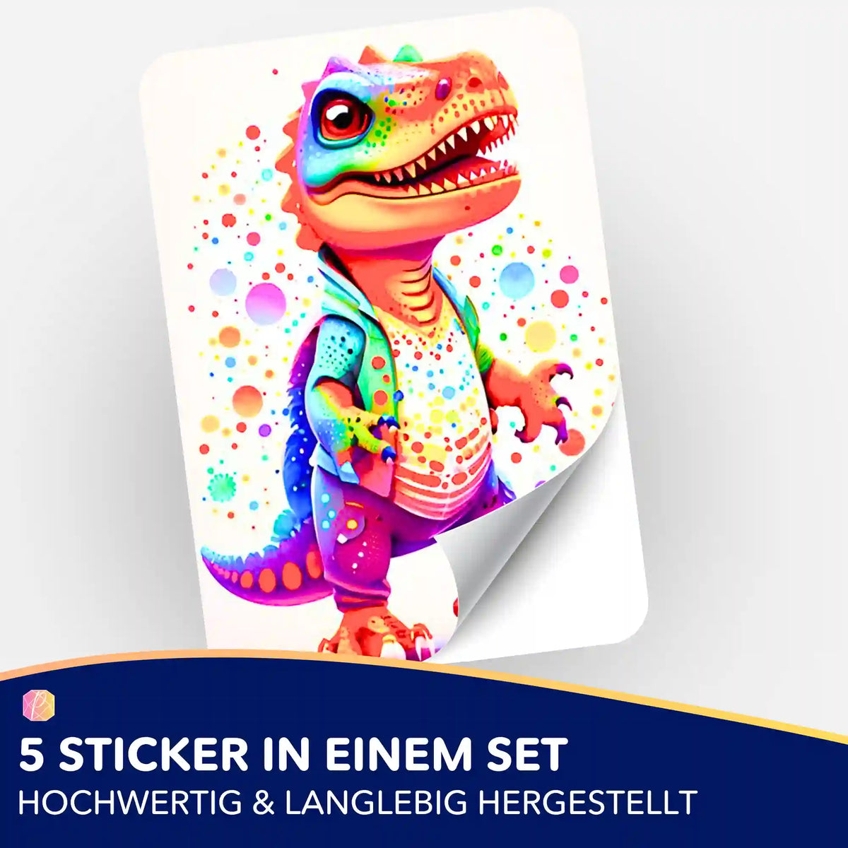 Kunterbunter Dinosaurier Sticker aus dem Picmondoo Diamond Painting Zubehör Set für kreative Bastelprojekte
