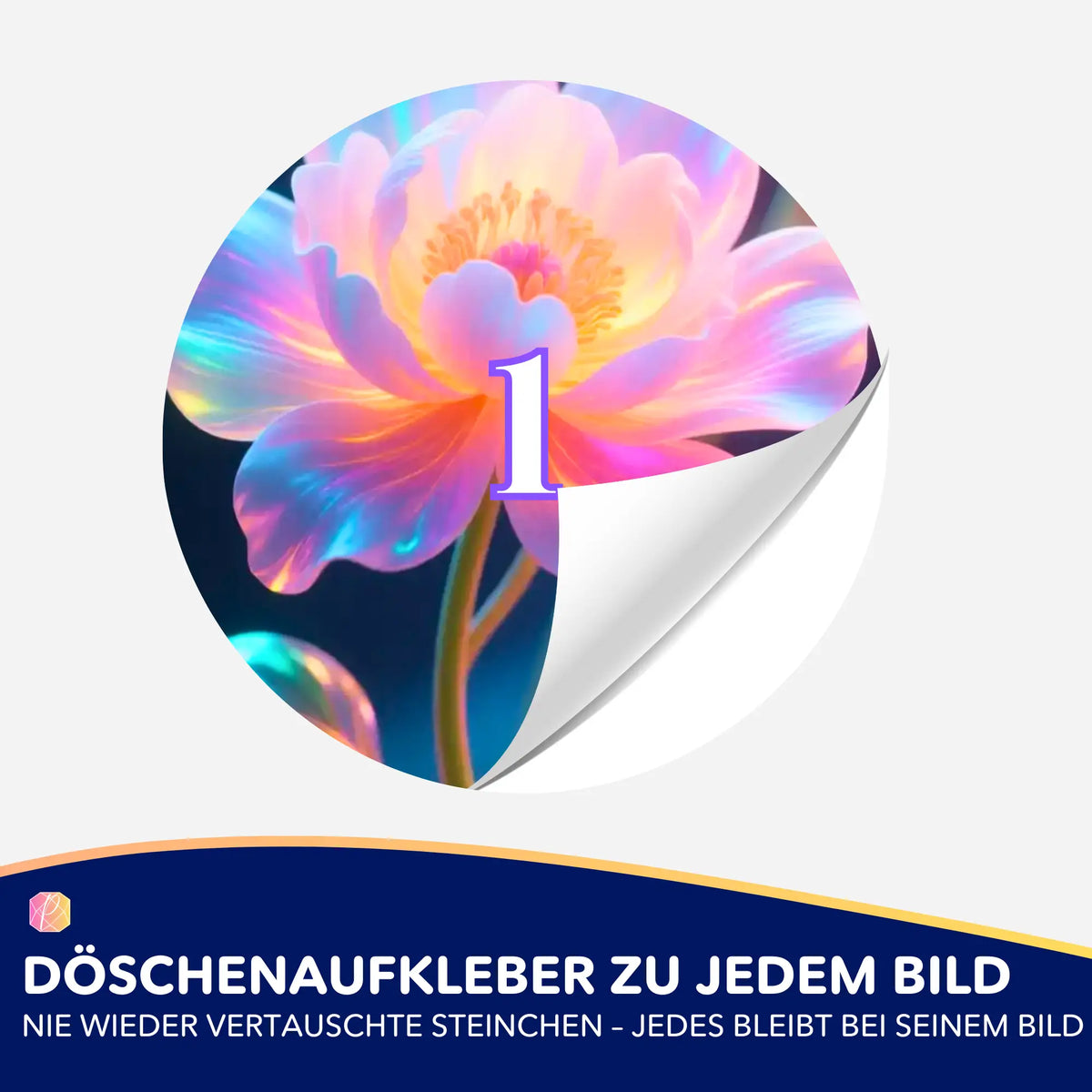 Bunter Blumen-Döschenaufkleber mit Nummer 1 für Diamond Painting Organisation und einfaches Sortieren von Steinchen.