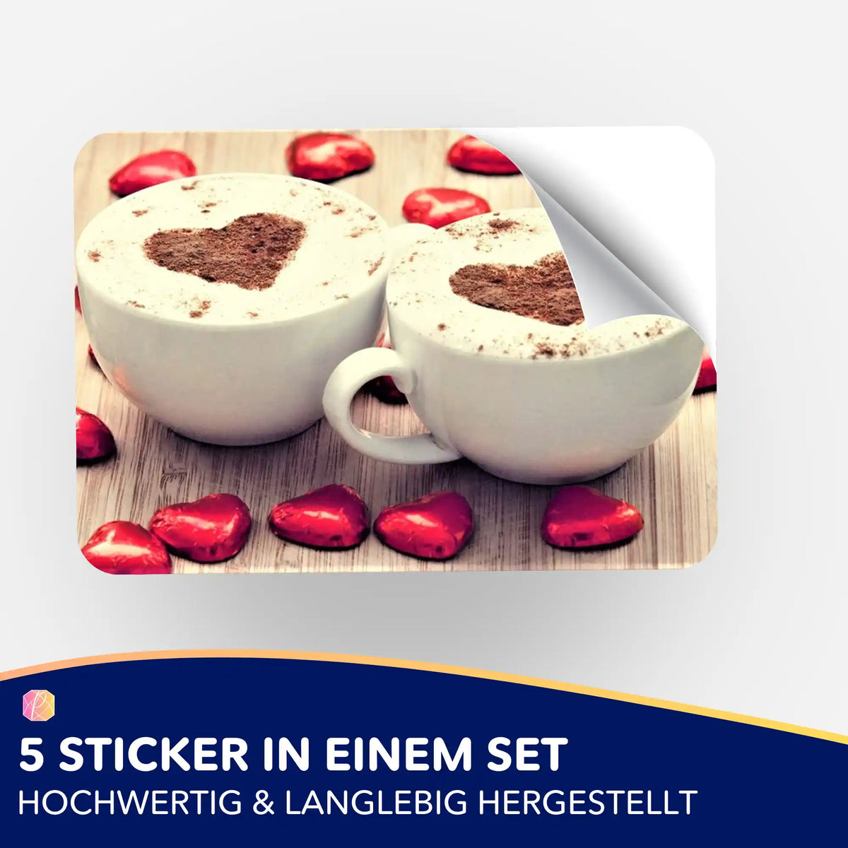 5er-Set Sticker Kaffee Kaffeeliebe mit Herz-Milchschaum zur Organisation für Diamond Painting Zubehör
