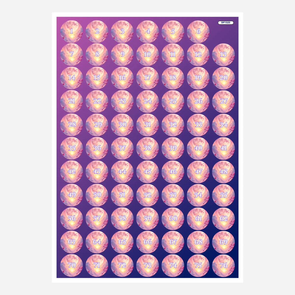 Döschenaufkleber Wolkenreich Set für Diamond Painting zur Sortierung von Glitzersteinen mit Zahlen von 1 bis 76