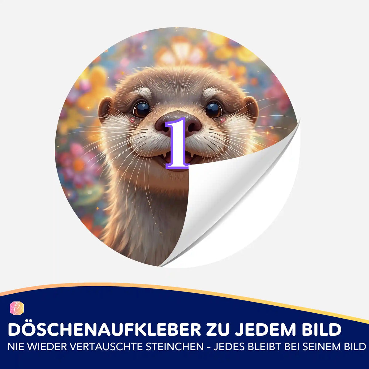 Döschenaufkleber mit niedlichem Otter-Motiv als praktisches Diamond Painting Zubehör zur Sortierung von Steinchen.