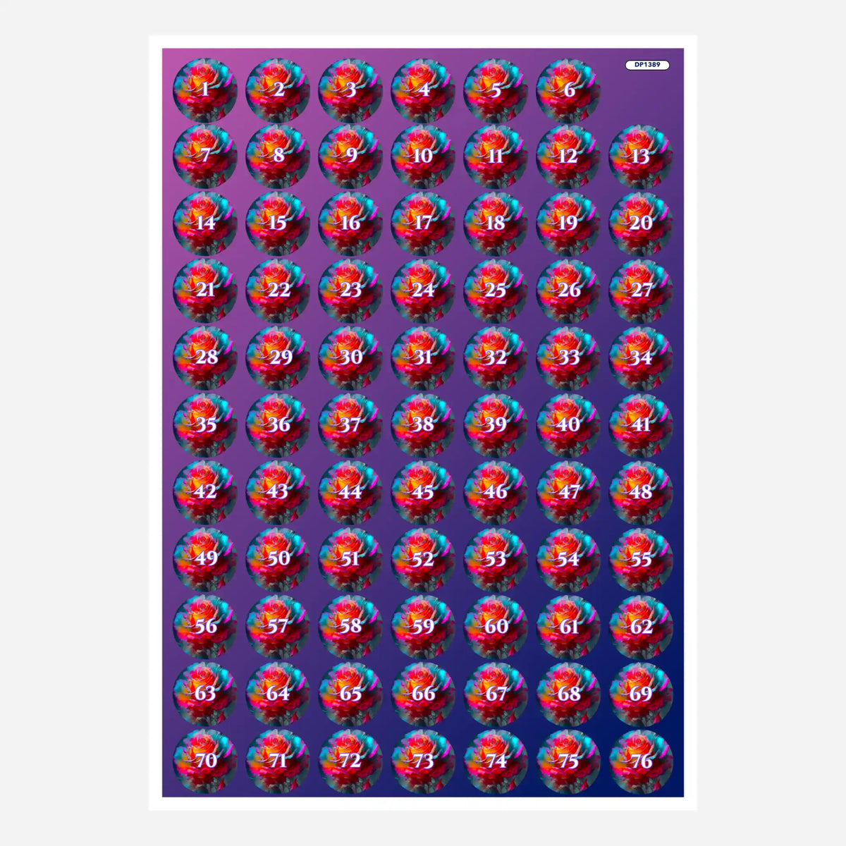 Döschenaufkleber mit Rosenblüten-Motiv zur Organisation von Diamond Painting Steinen für ein strukturiertes Bastelergebnis.