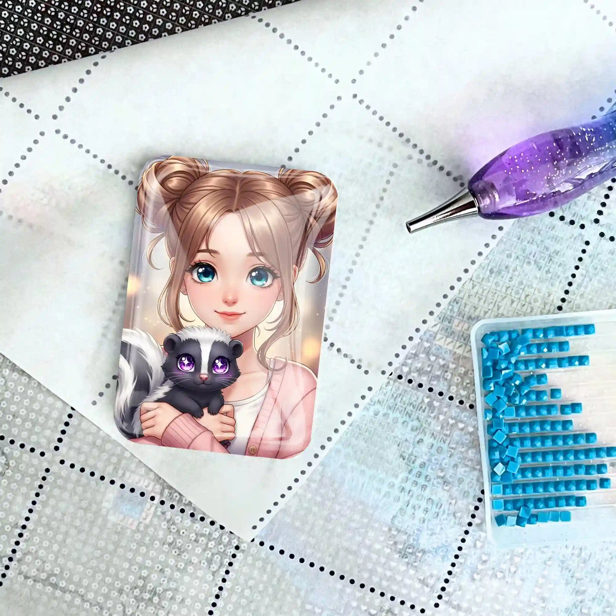 Glas Cover Minder Yuna & Puki als magnetischer Halter für Diamond Painting Leinwände und Bastelzubehör