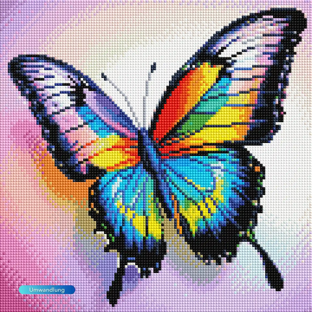 Diamond Painting Set Schmetterling mit bunten Regenbogenflügeln in 30x30cm für kreative DIY-Kunstwerke