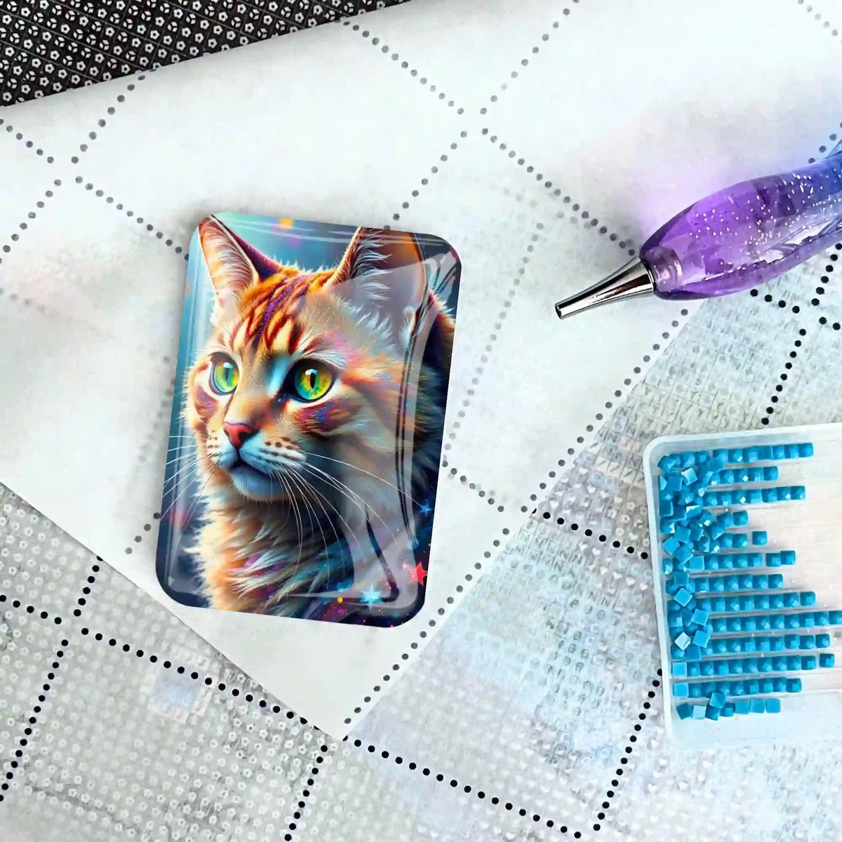Magischer Cover Minder Sternenpfote als magnetisches Zubehör für Diamond Painting auf einer Leinwand mit Stift