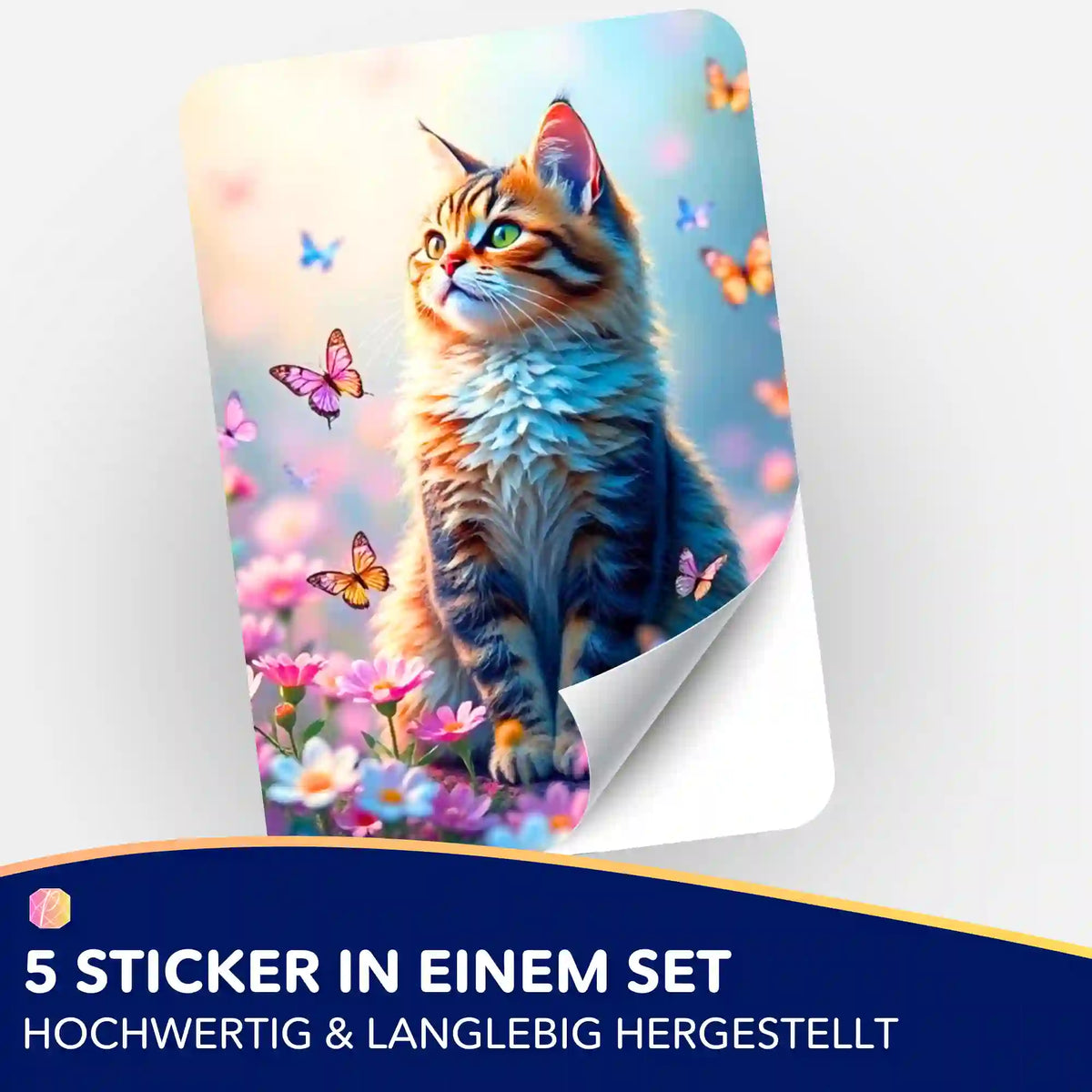 Picmondoo 5er-Set Sticker mit niedlicher Katze, Schmetterlingen und Blumen für Diamond Painting Zubehör