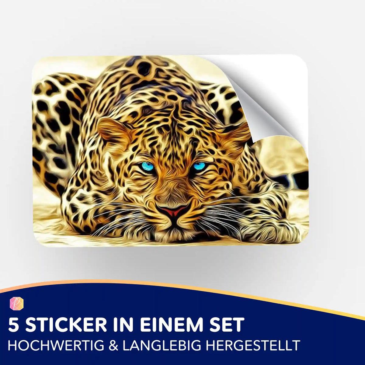 Leopard mit blauen Augen Sticker zur Organisation von Diamond Painting Sets und Malen nach Zahlen Projekten
