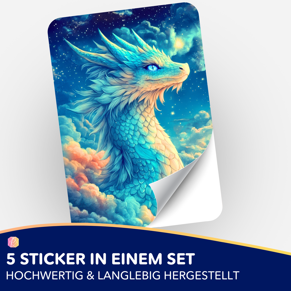 5er-Set Sticker Himmelsdrache Saphira für Diamond Painting Organisation im blauen Sternenhimmel-Design