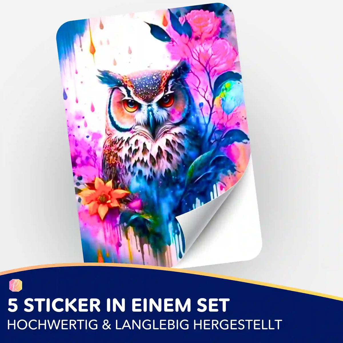 Buntes Eulen-Sticker-Set für Diamond Painting und Bastelprojekte mit lebendigen Farben und Blumen-Motiv.