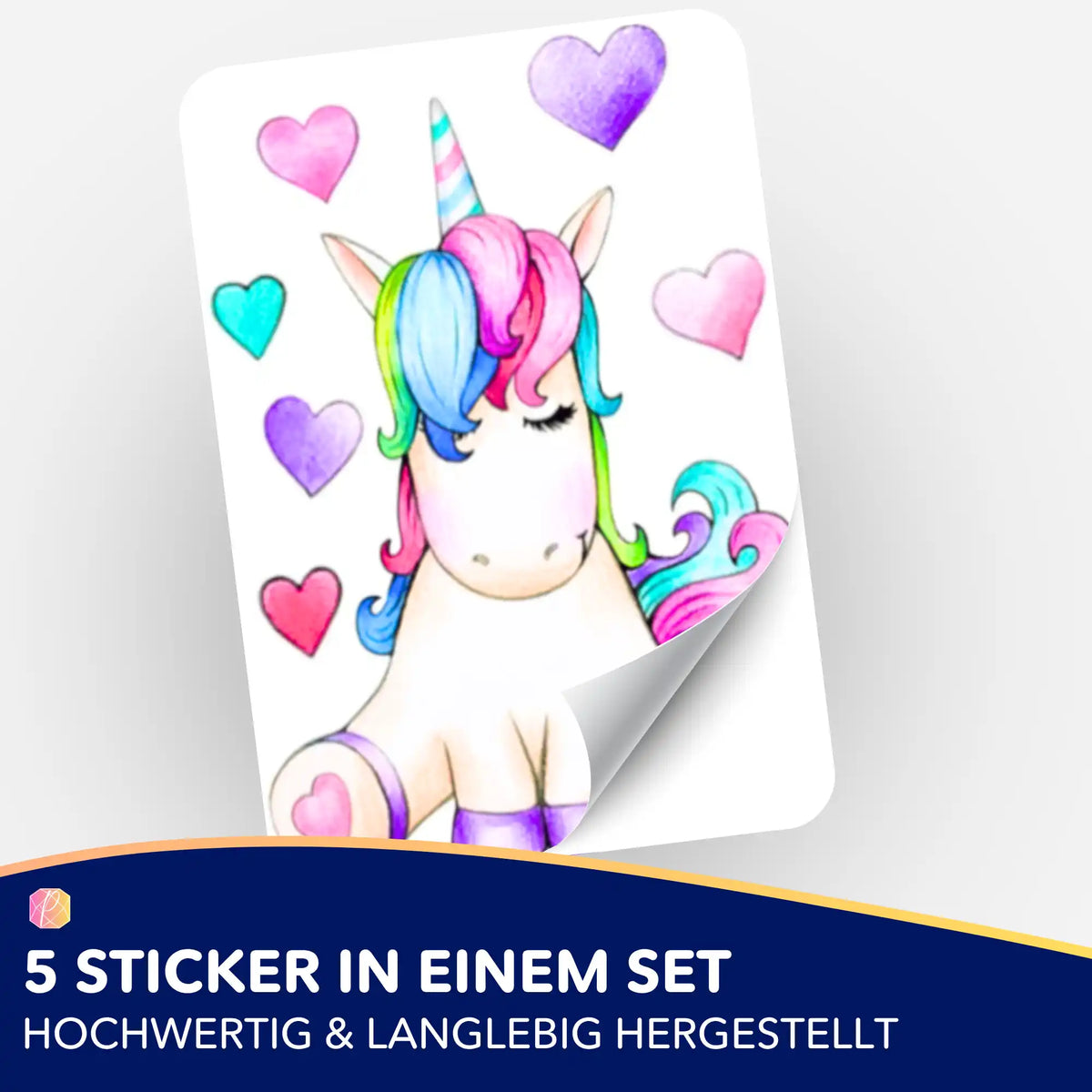 Buntes Einhorn-Sticker 5er-Set von Picmondoo zur Organisation von Diamond Painting und Malen nach Zahlen Projekten