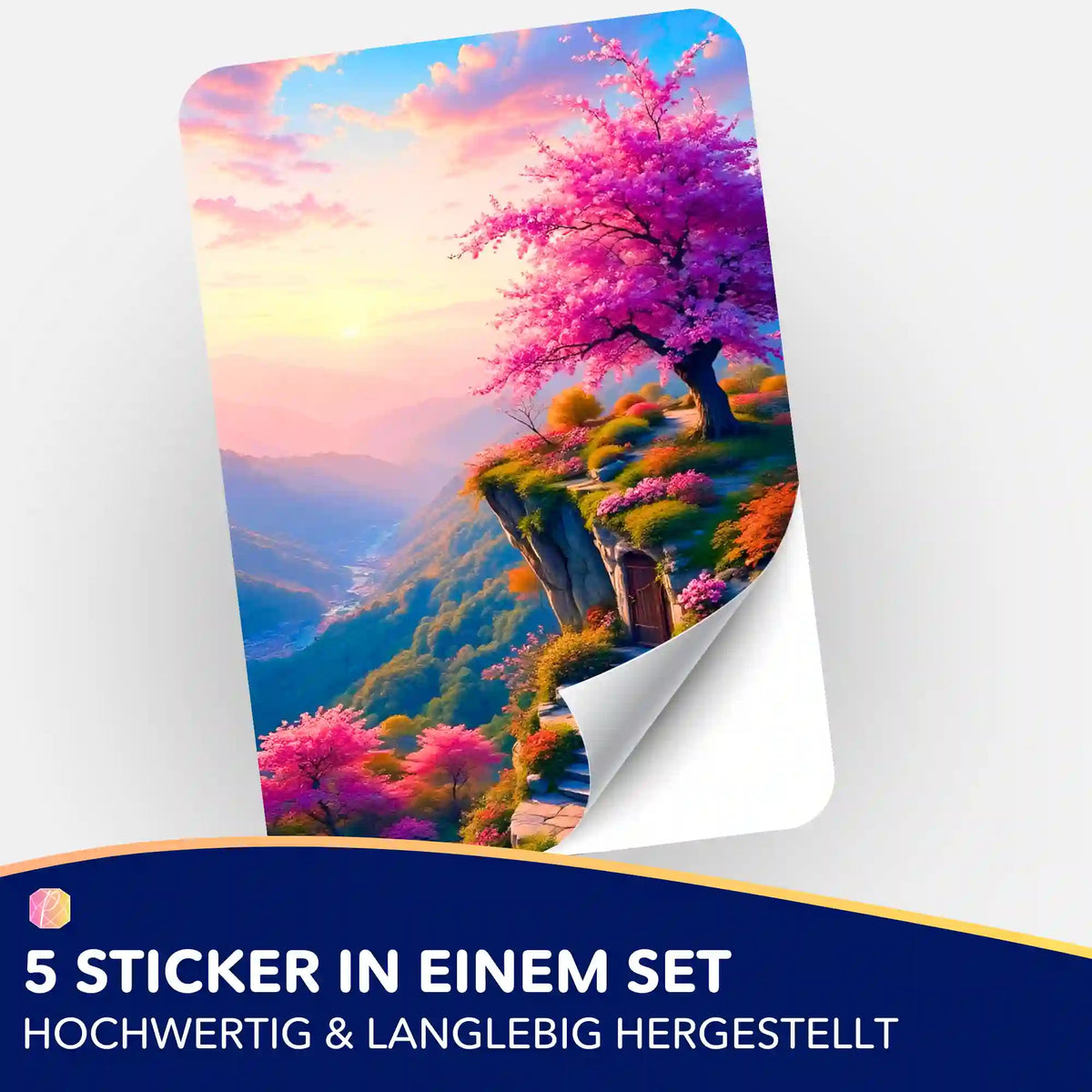 Picmondoo 5er-Sticker-Set Morgendämmerung für Diamond Painting und Bastelprojekte mit blühender Landschaftsmotivik.
