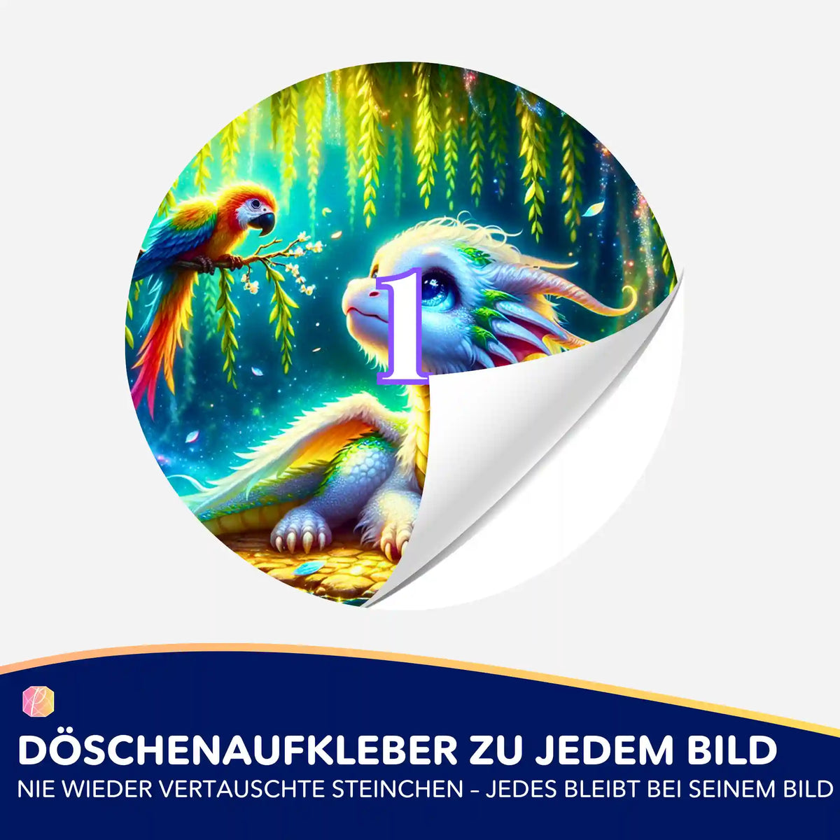 Runder Döschenaufkleber mit Taru-Drachenmotiv für dein Diamond Painting Zubehör zur Ordnung der Steine.