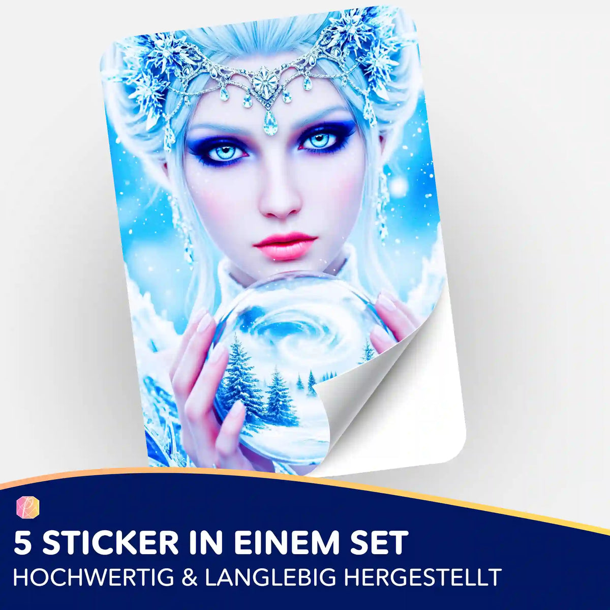 5er-Set Eiskönigin Aufkleber für Diamond Painting Organisation mit magischem Winter-Motiv in Blau- und Weißtönen