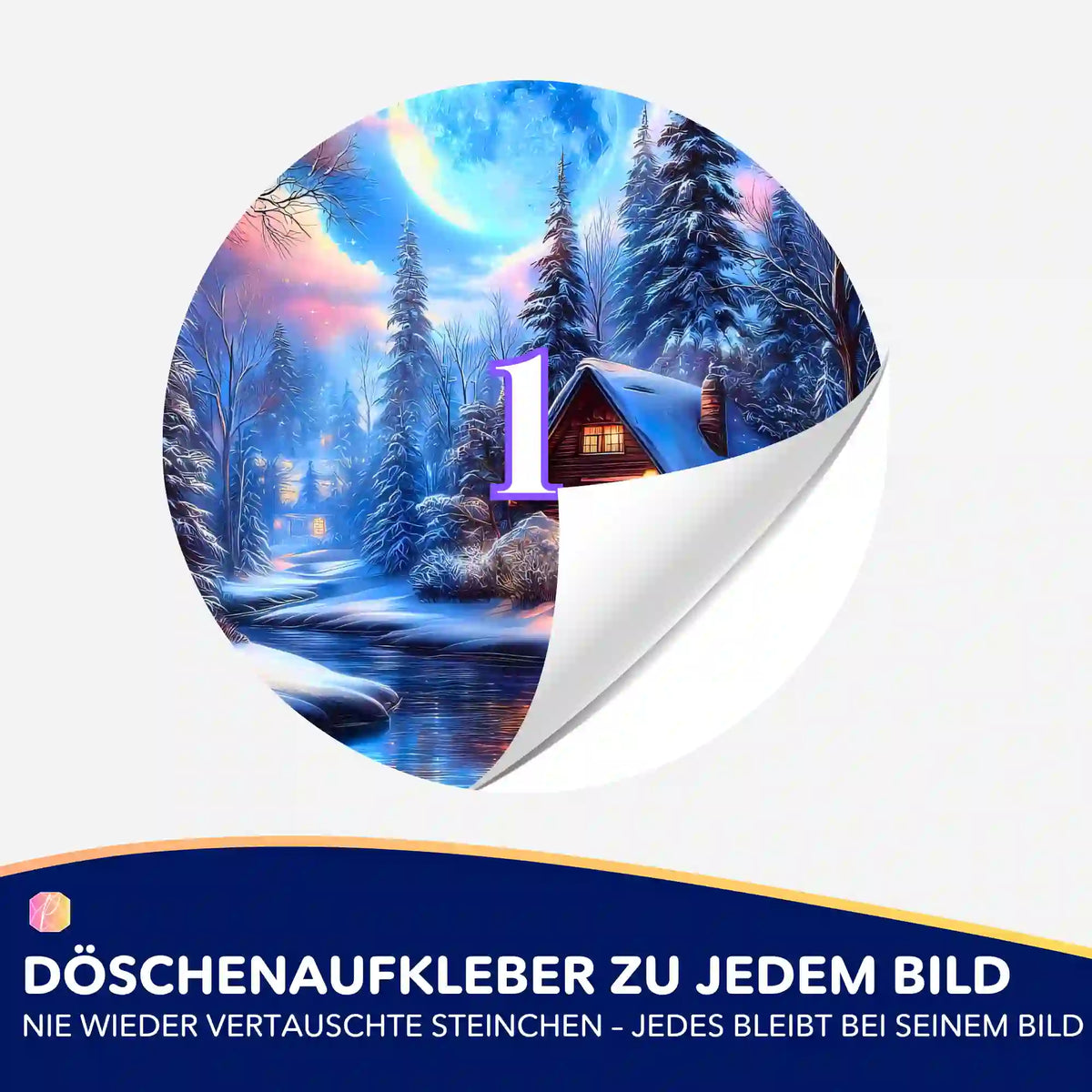 Döschenaufkleber für Diamond Painting Zubehör mit Motiv Zuflucht im Silberlicht zur Organisation der Steinchen.