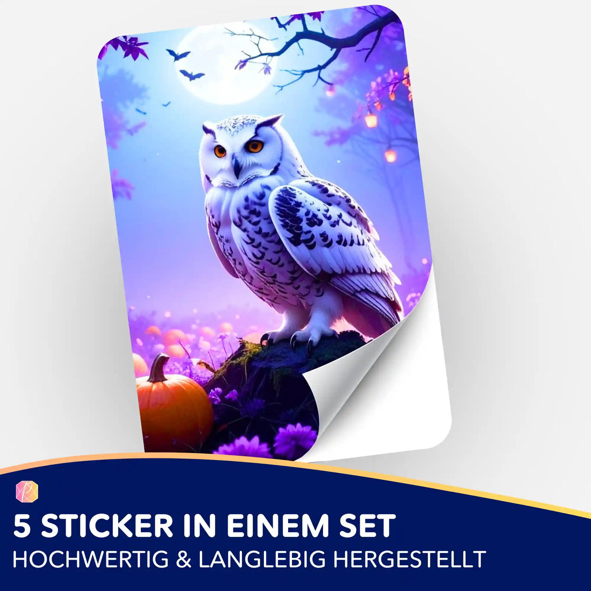 5er-Set Aufkleber Nachtwächter Eule für Diamond Painting Zubehör mit farbenfrohem Wald-Motiv bei Vollmond