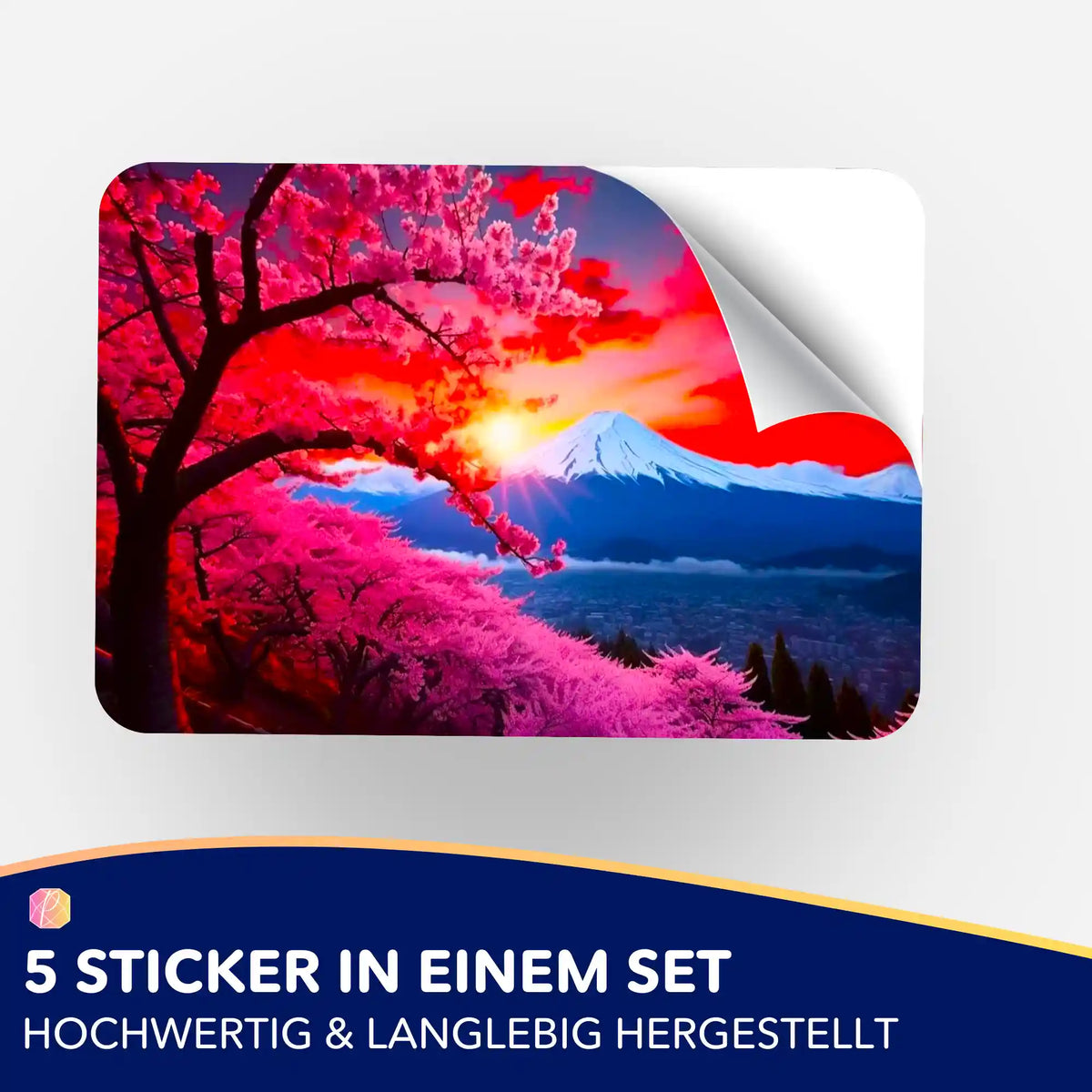 5er Aufkleber-Set mit Diamond Painting Motiv Berg der Kirschblüten für DIY-Fans und zur Organisation von Bastelsets