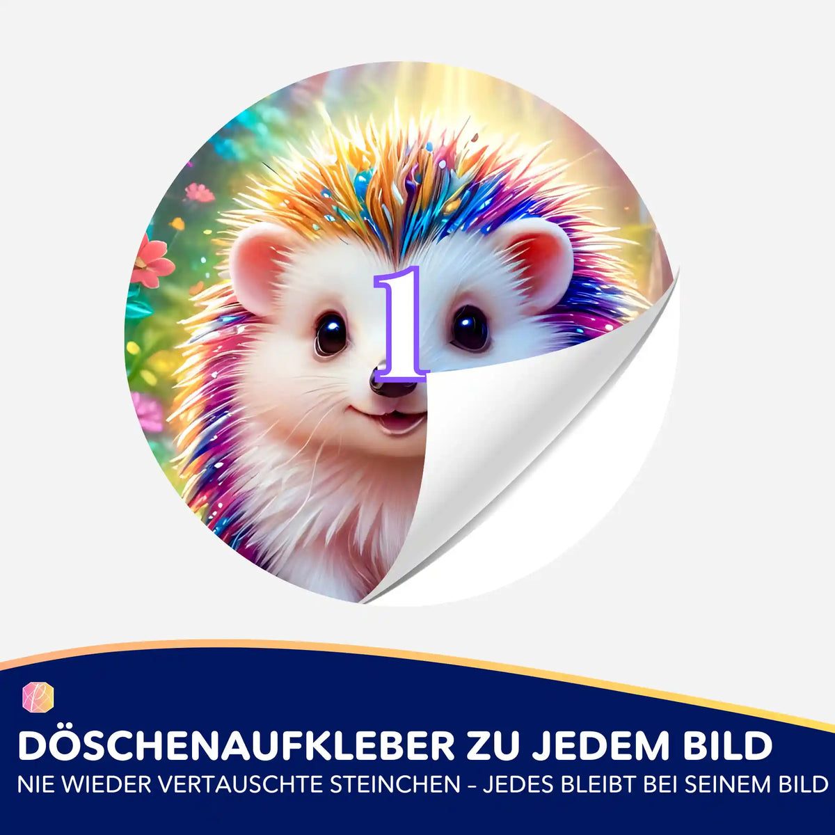 Runder Döschenaufkleber mit niedlichem Igel-Motiv als Zubehör für dein Diamond Painting und DIY-Bastelprojekt.