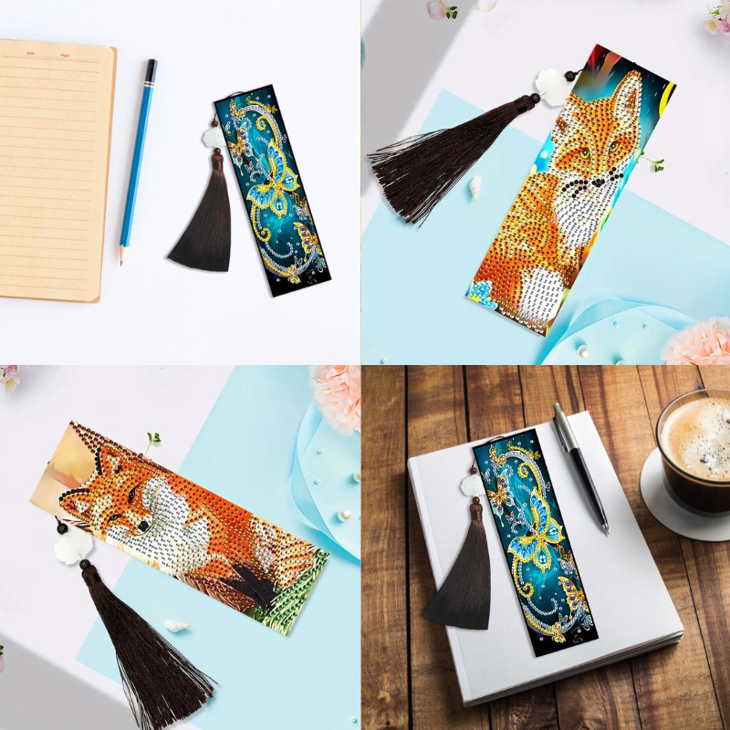 Diamond Painting Lesezeichen 2er-Set mit Fuchs und Schmetterling Design für DIY Bastelfans und Bücherwürmer