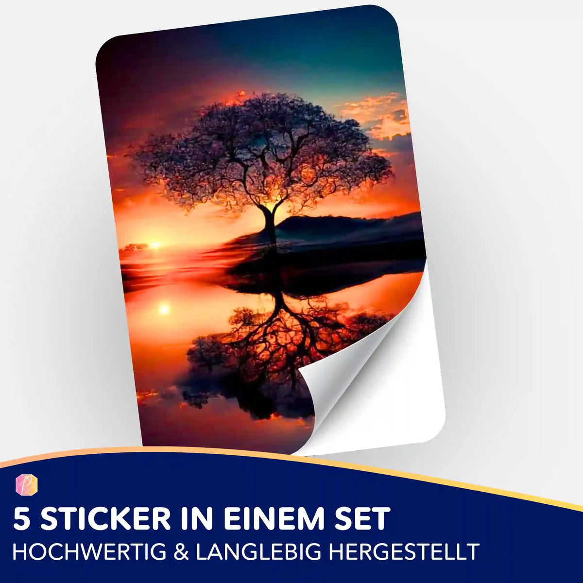 Picmondoo 5er-Set Aufkleber mit Baum im Sonnenuntergang für Diamond Painting Zubehör und Organisation