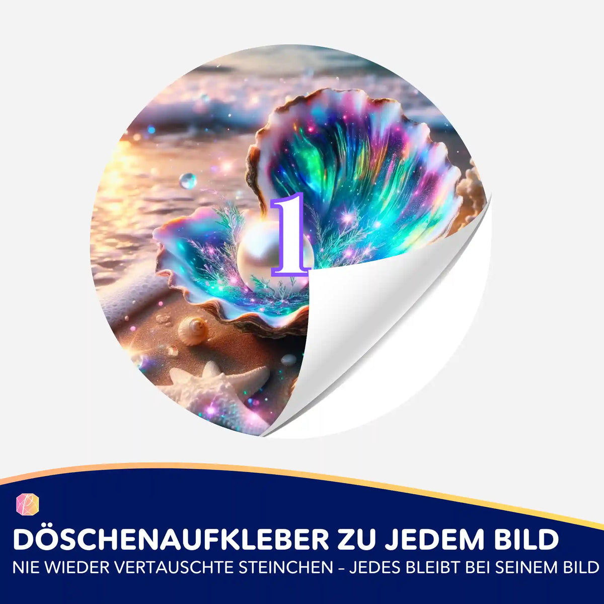 Runder Döschenaufkleber mit dem Motiv Innerer Schatz zur Organisation von Diamond Painting Steinchen