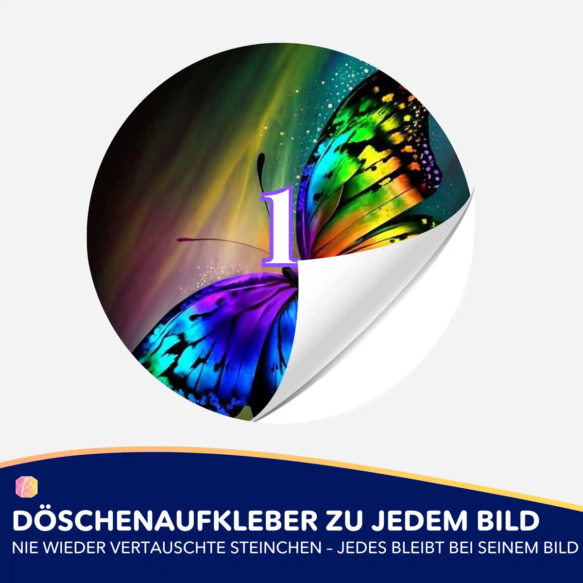 Bunter Schmetterling Döschenaufkleber für Diamond Painting Zubehör zur optimalen Sortierung von Diamanten Steinchen.