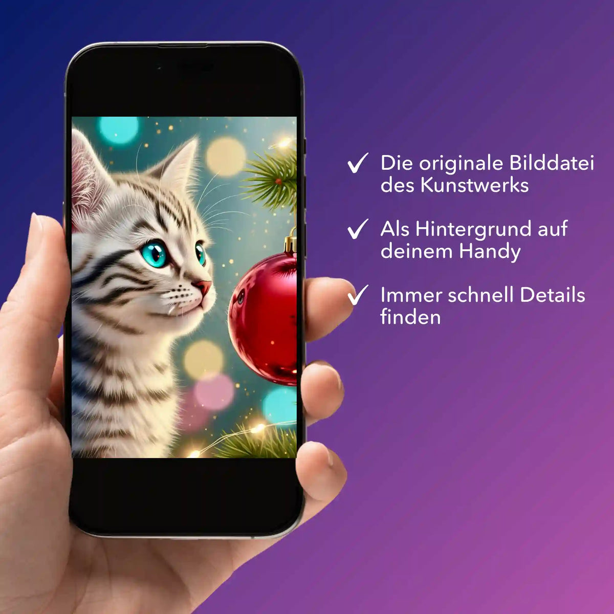 Digitale Bildmappe für Diamond Painting Motiv Minka mit Katze als Smartphone-Hintergrund für kreative DIY-Fans