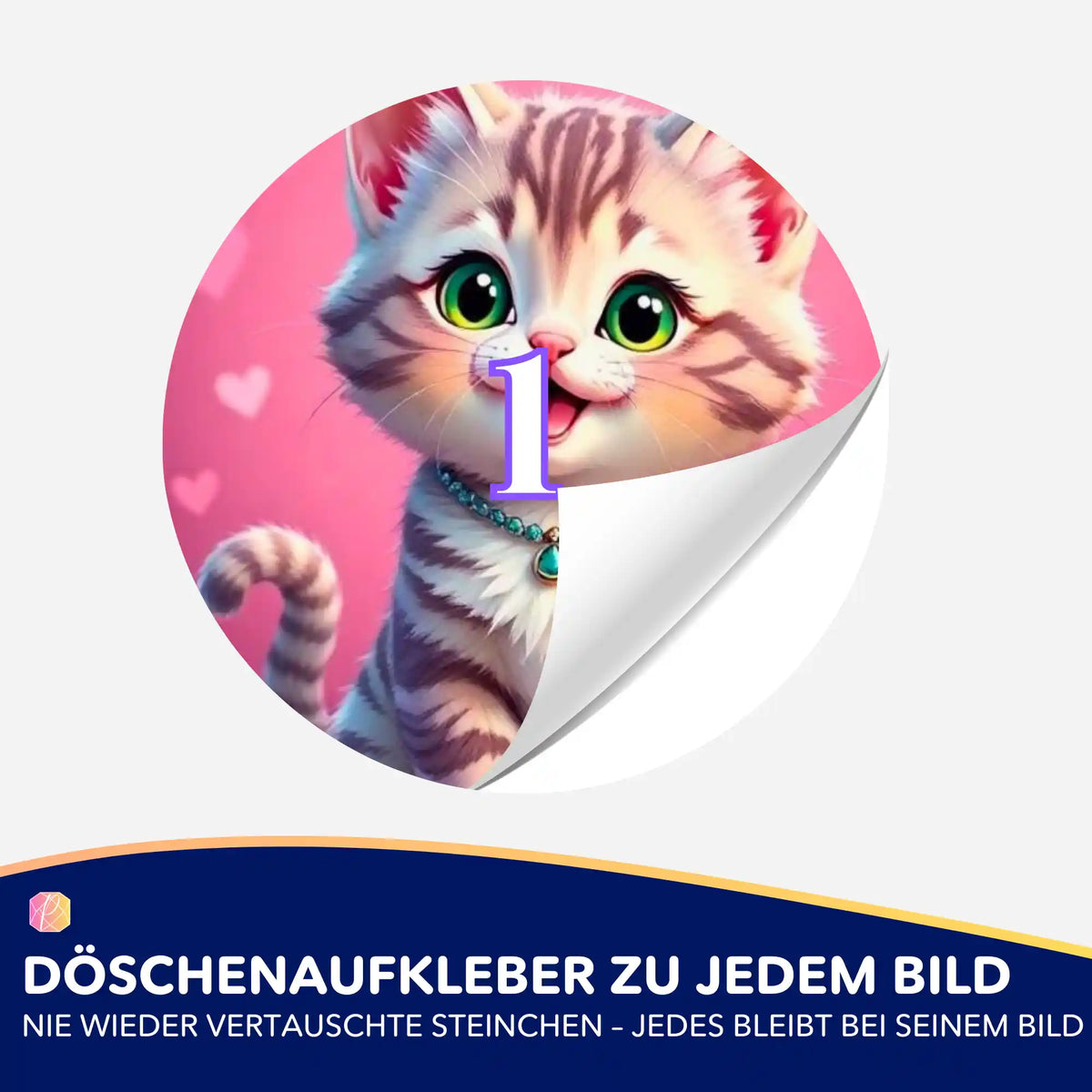 Bunter Katzen-Döschenaufkleber mit Nummerierung zur praktischen Organisation von Diamond Painting Steinen und Zubehör.