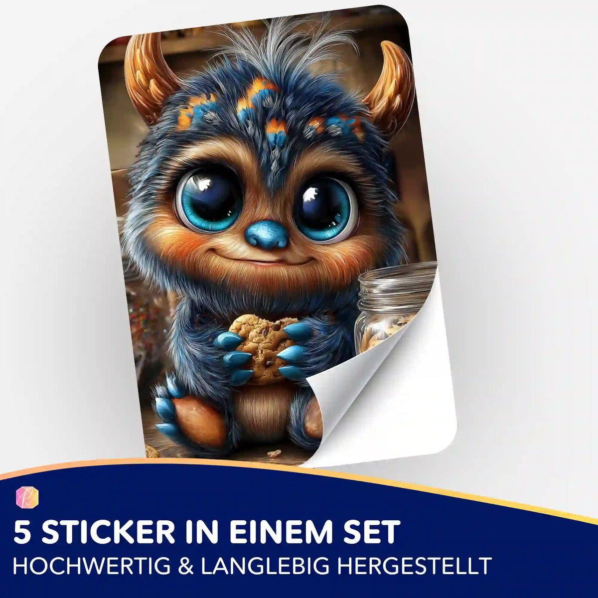 Picmondoo 5er-Set Sticker Die Keksfrage für Diamond Painting und Bastelbedarf mit süßem Monster-Motiv