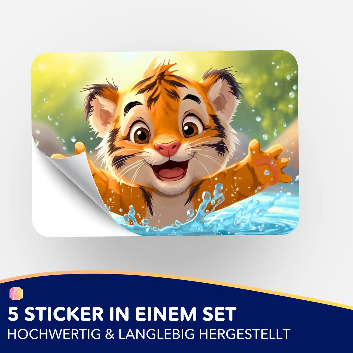 5er-Set Sticker Platsch ins Glück mit niedlichem Tiger-Motiv für Diamond Painting und Bastelbedarf von Picmondoo