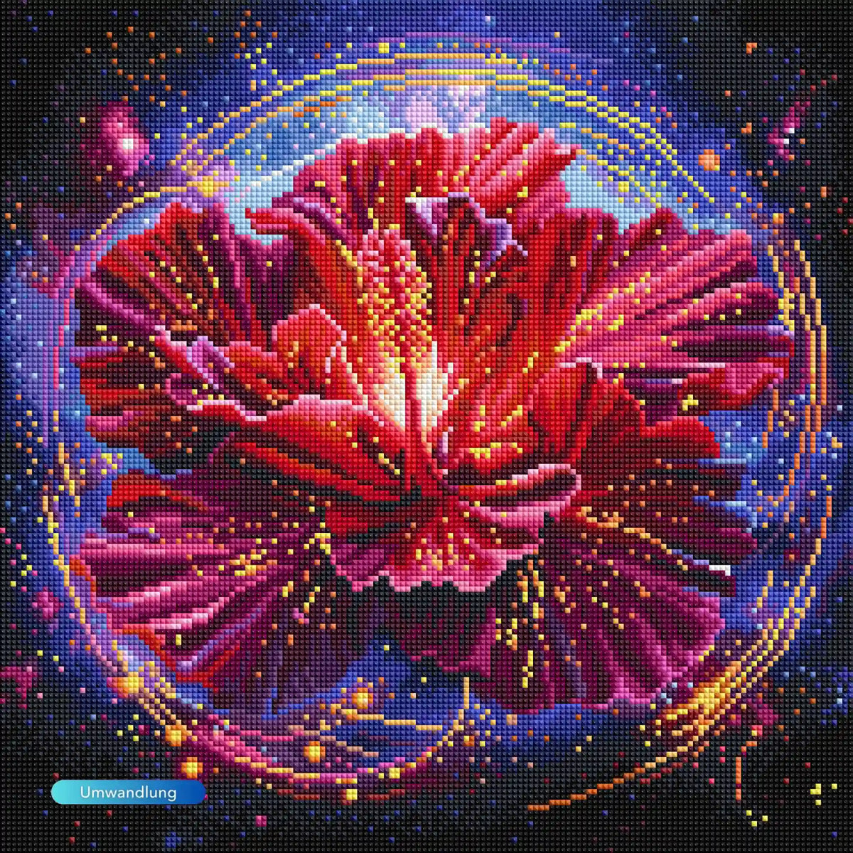 Diamond Painting Set mit roter Hibiskusblüte im leuchtenden Galaxie-Design für kreative DIY-Kunstwerke