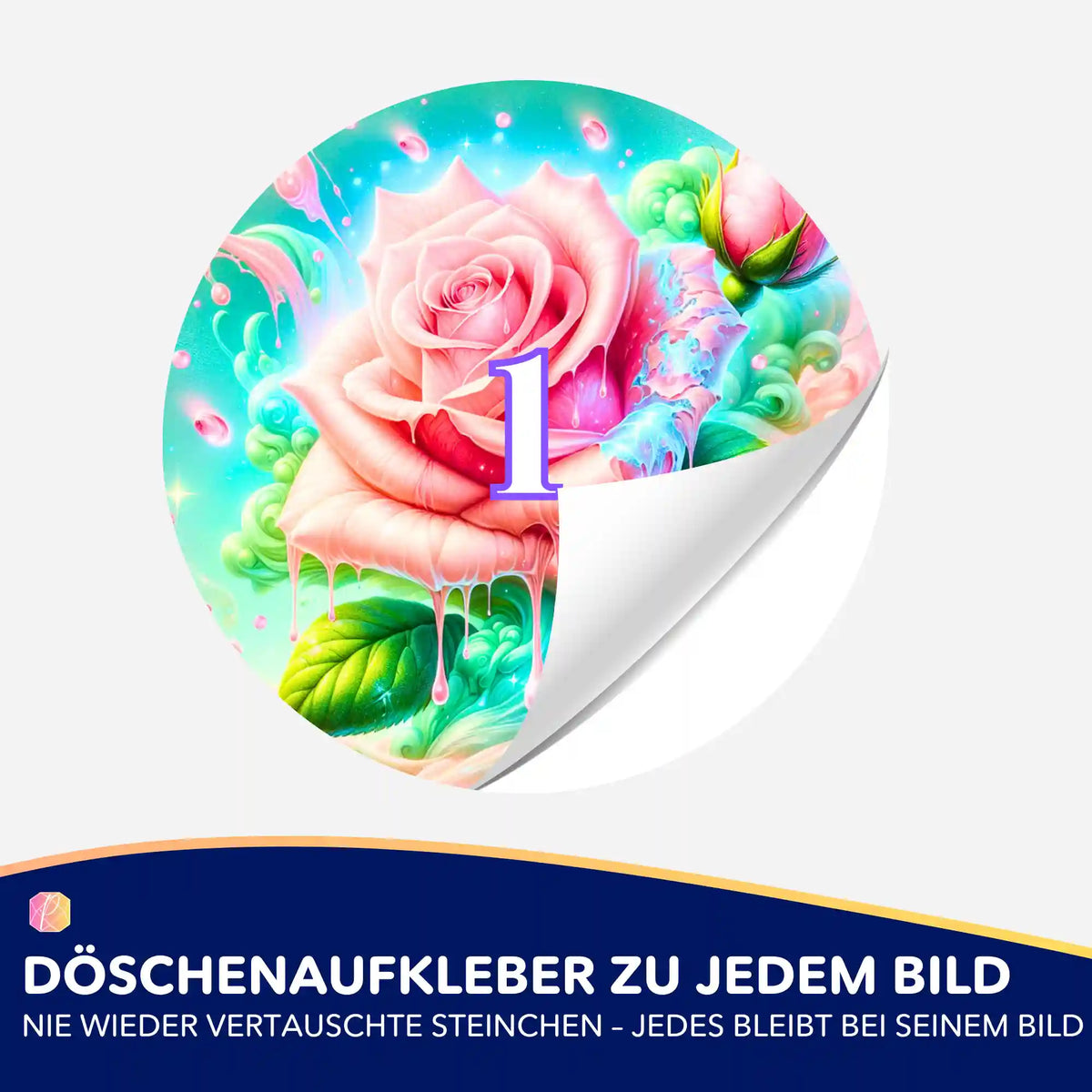 Candy Rose Döschenaufkleber für Diamond Painting Zubehör mit bunter Rosen-Illustration und Nummerierung zur Sortierung