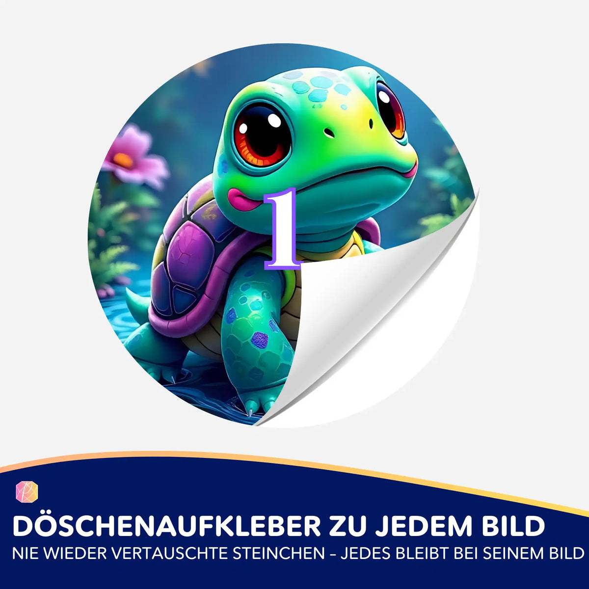 Runder Döschenaufkleber mit süßer Schildkröte Donatello für Diamond Painting Zubehör zur optimalen Steinchensortierung