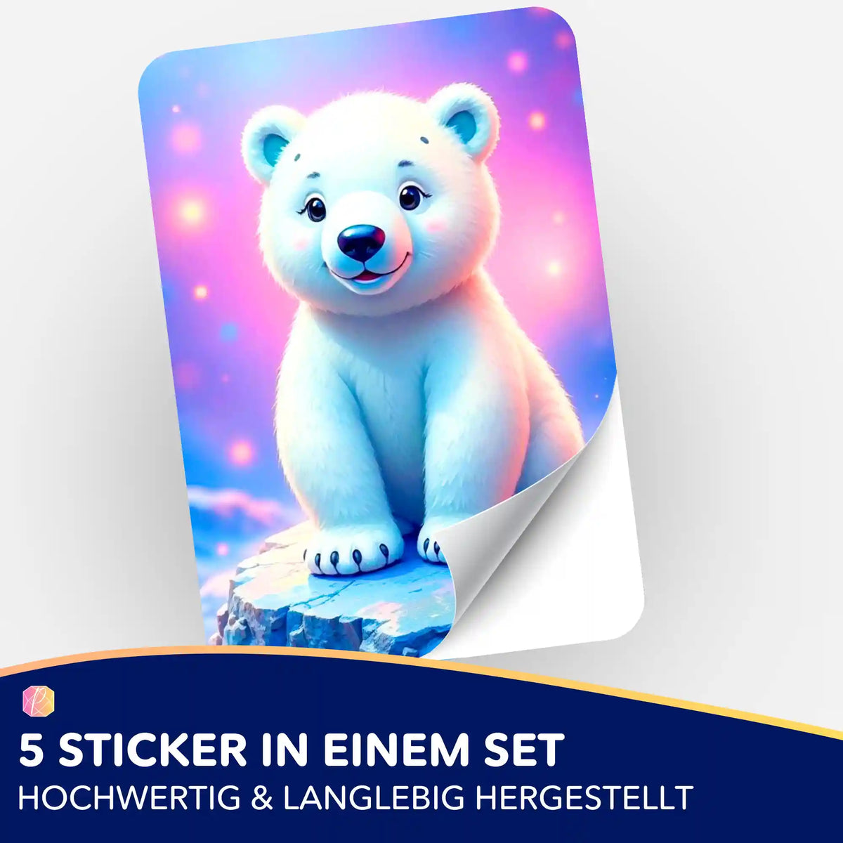 5er-Set Sticker Eisbär Hugo für Diamond Painting und Bastelbedarf mit süßem Eisbären-Motiv im bunten Lichtdesign