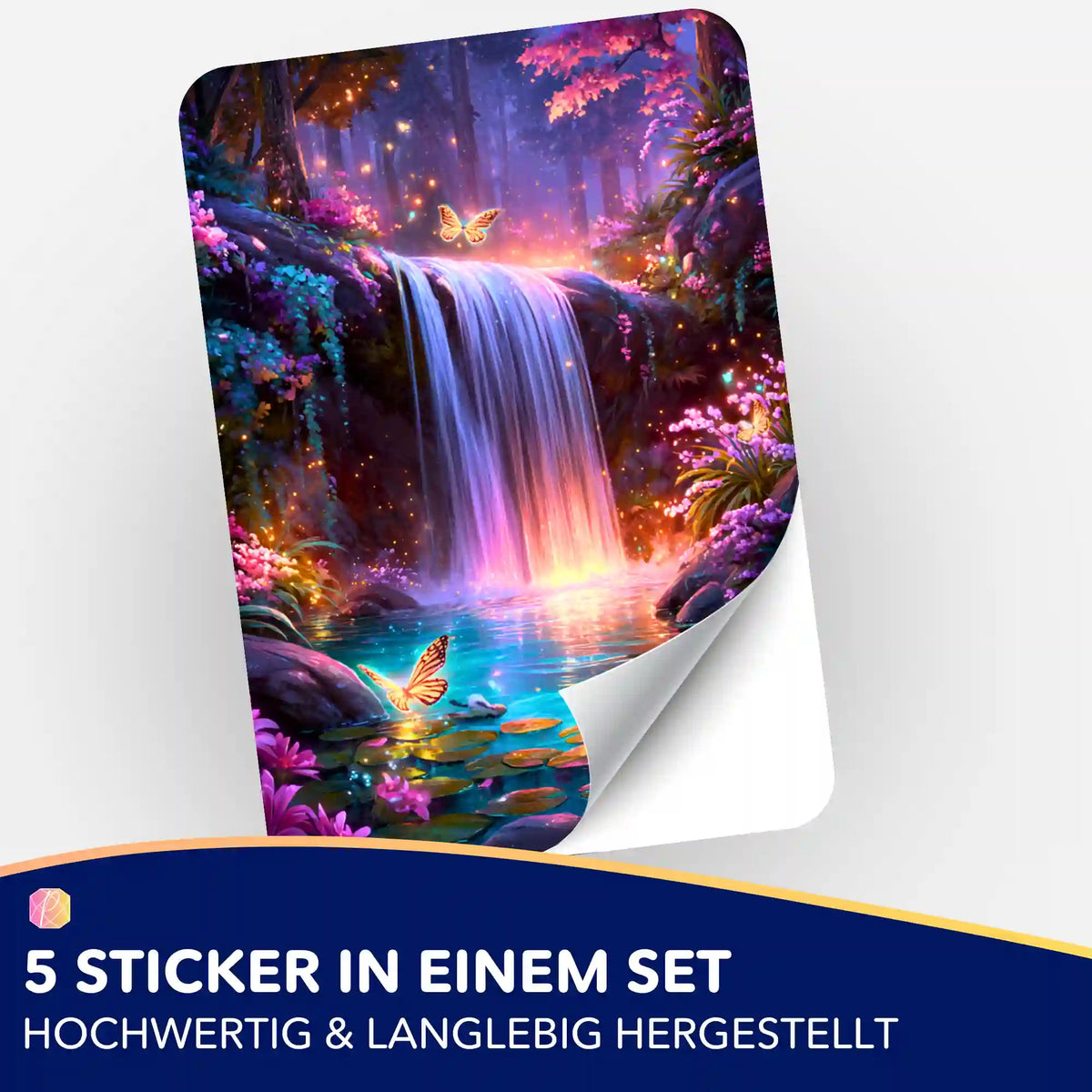 5er Sticker-Set Hain der erwachten Farben für Diamond Painting Zubehör mit märchenhaftem Wasserfall und Schmetterlingen